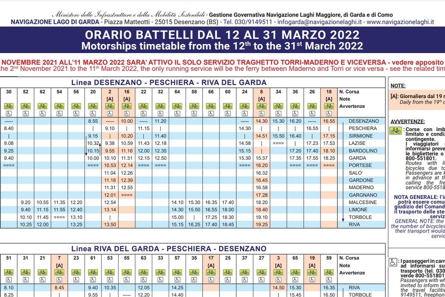 Cliccare per aprire pdf contenente orario dei battelli in navigazione sul lago di Garda valido dal 12 marzo 2022 al 31 marzo 2022
