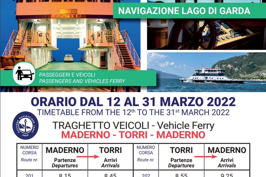 Cliccare per aprire pdf contenente orari del traghetto Maderno-Torri del Benaco valido dal 12 marzo 2022 al 31 marzo 2022