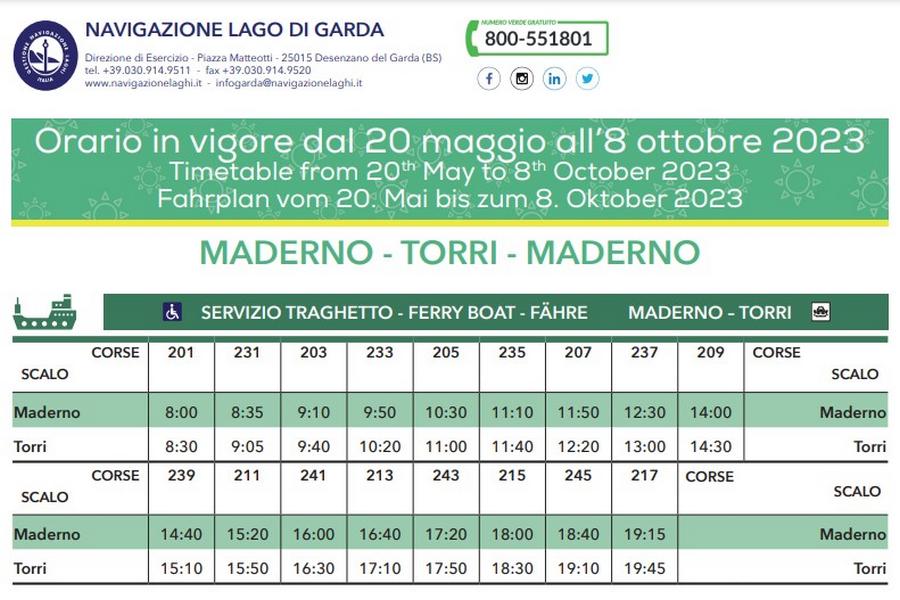 Cliccare per aprire pdf contenente orari del traghetto Maderno-Torri del Benaco valido dal 20 maggio 2023 al 8 ottobre 2023