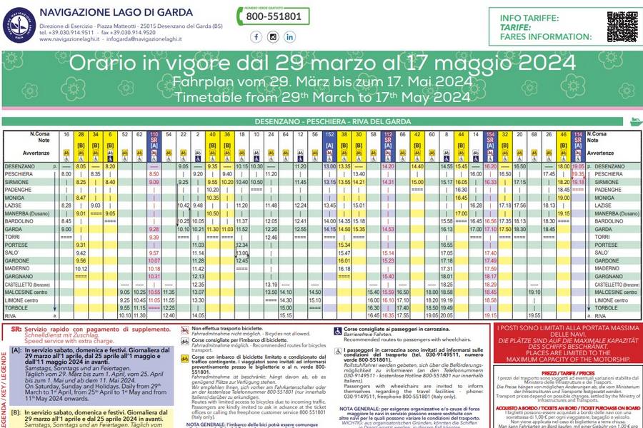 Cliccare per aprire pdf contenente orario dei battelli in navigazione sul lago di Garda valido dal 29 marzo 2024 al 17 maggio 2024
