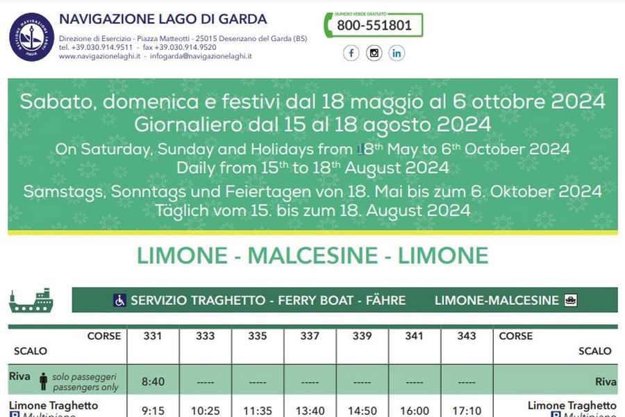 Cliccare per aprire pdf contenente orari del traghetto Malcesine-Limone valido dal 18 maggio 2024 al 6 ottobre 2024
